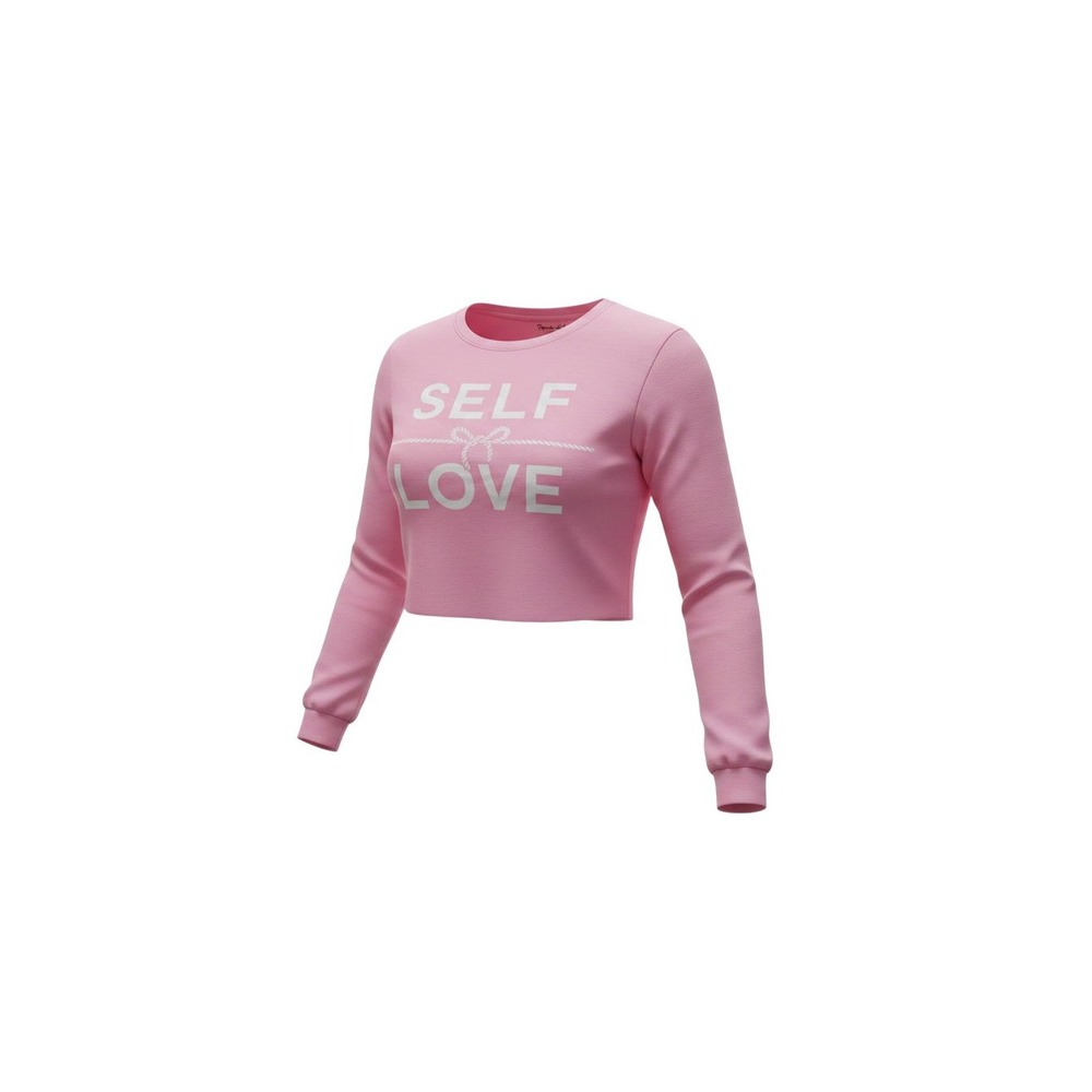 Popular Girl Crop Top Womens XL Pink New Self Love Graphic Long Sleeve Tee